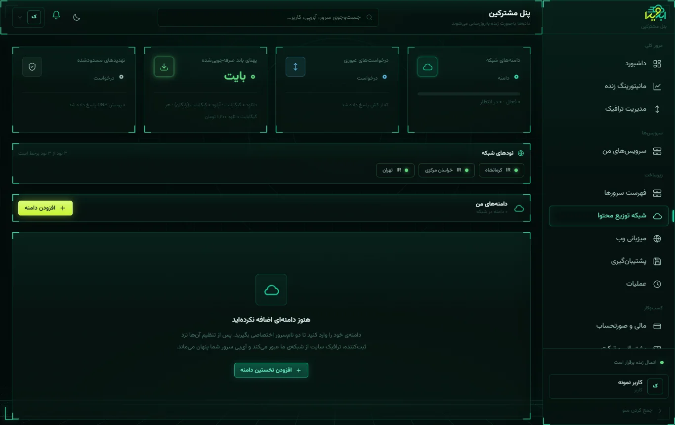 صفحهی شبکهی توزیع محتوا