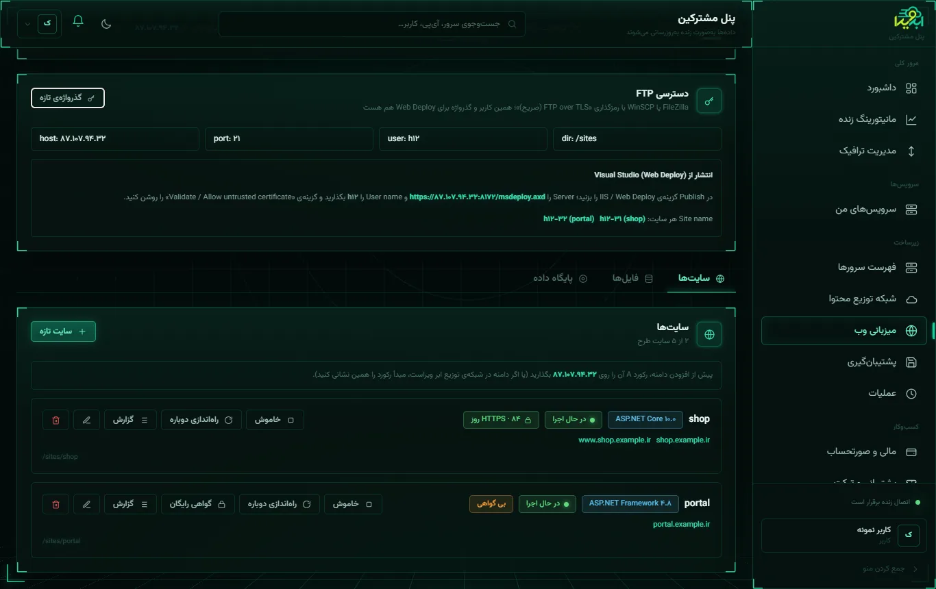 کارت سایت‌های ASP.NET